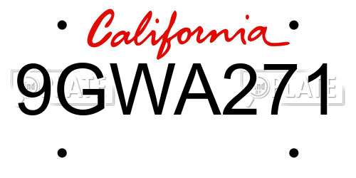 9GWA271 California License Plate