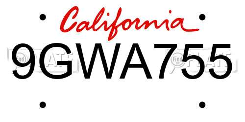 9GWA755 California License Plate