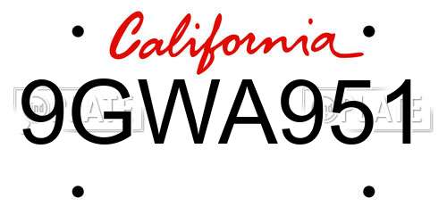 9GWA951 California License Plate