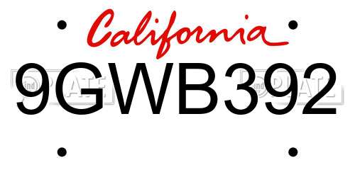 9GWB392 California License Plate
