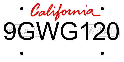 9GWG120 California License Plate