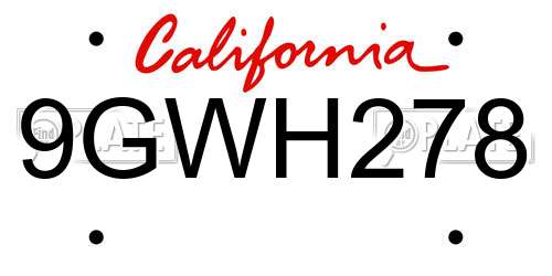 9GWH278 California License Plate