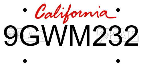9GWM232 California License Plate