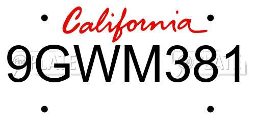 9GWM381 California License Plate
