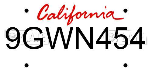 9GWN454 California License Plate