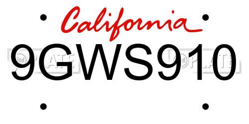 9GWS910 California License Plate