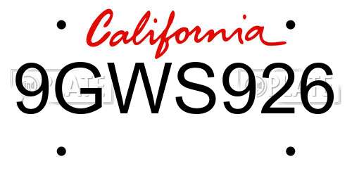 9GWS926 California License Plate