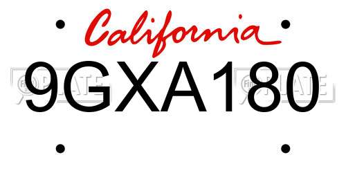 9GXA180 California License Plate