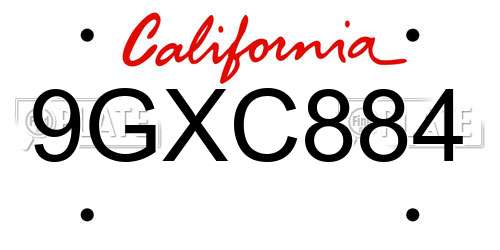 9GXC884 California License Plate