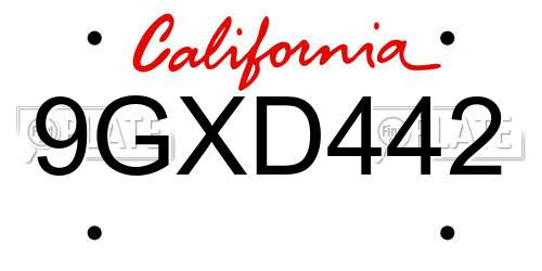 9GXD442 California License Plate