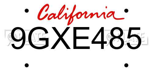9GXE485 California License Plate