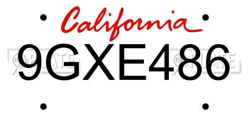 9GXE486 California License Plate
