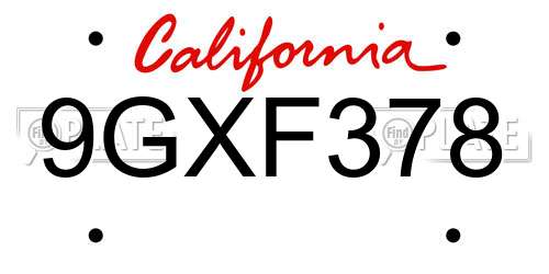 9GXF378 California License Plate