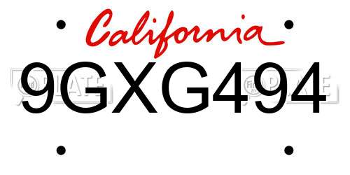9GXG494 California License Plate