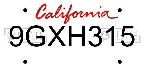 9GXH315 California License Plate