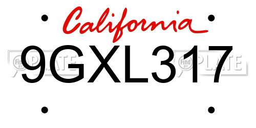 9GXL317 California License Plate