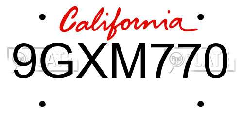 9GXM770 California License Plate