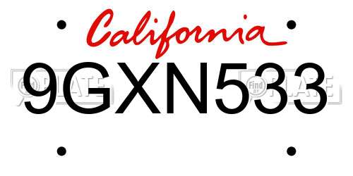 9GXN533 California License Plate