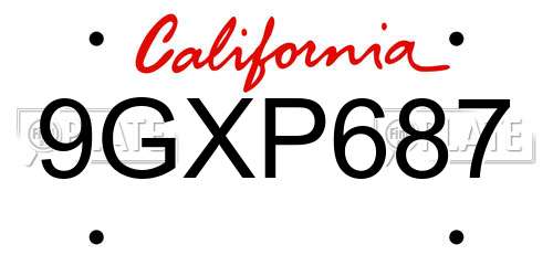 9GXP687 California License Plate