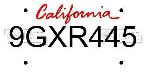 9GXR445 California License Plate