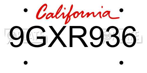 9GXR936 California License Plate