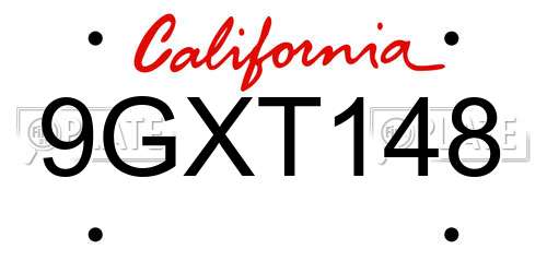 9GXT148 California License Plate