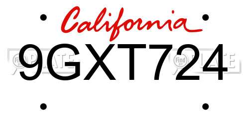 9GXT724 California License Plate