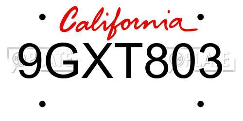 9GXT803 California License Plate
