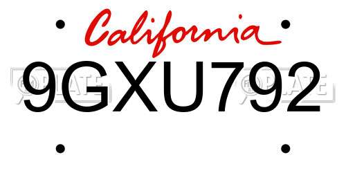 9GXU792 California License Plate