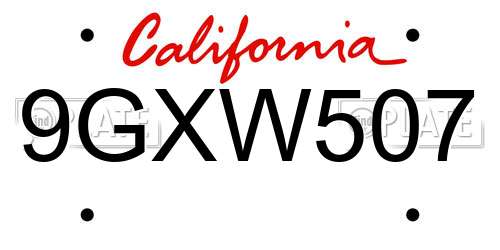 9GXW507 California License Plate