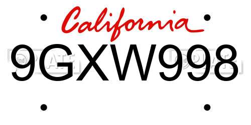 9GXW998 California License Plate