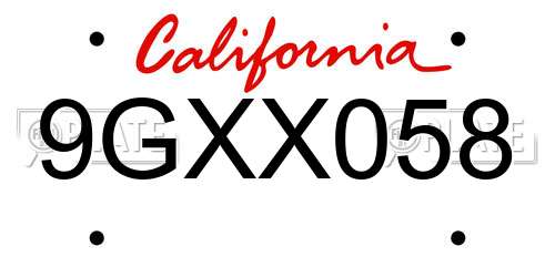 9GXX058 California License Plate