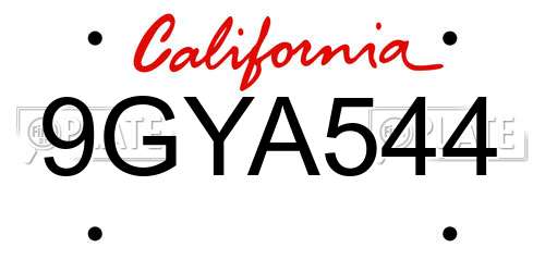 9GYA544 California License Plate