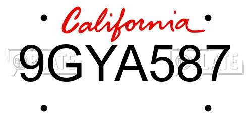9GYA587 California License Plate