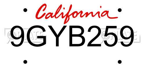9GYB259 California License Plate