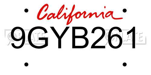 9GYB261 California License Plate