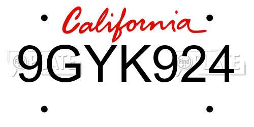 9GYK924 California License Plate