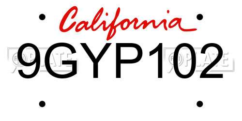 9GYP102 California License Plate