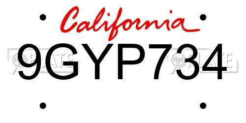 9GYP734 California License Plate