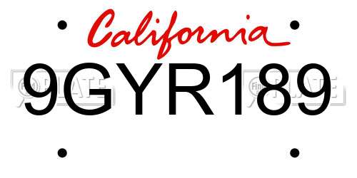 9GYR189 California License Plate