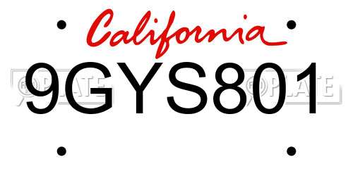 9GYS801 California License Plate