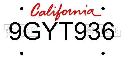 9GYT936 California License Plate