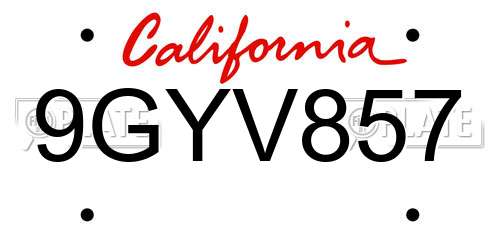 9GYV857 California License Plate