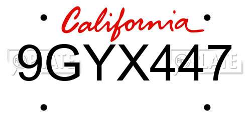 9GYX447 California License Plate