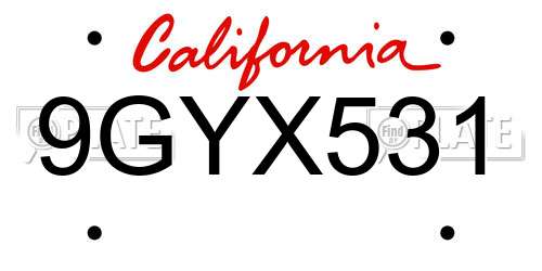 9GYX531 California License Plate