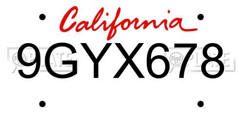 9GYX678 California License Plate
