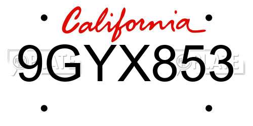 9GYX853 California License Plate