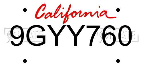 9GYY760 California License Plate