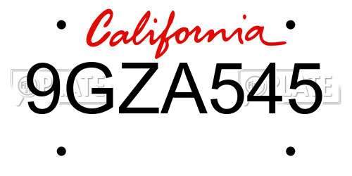 9GZA545 California License Plate