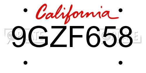 9GZF658 California License Plate